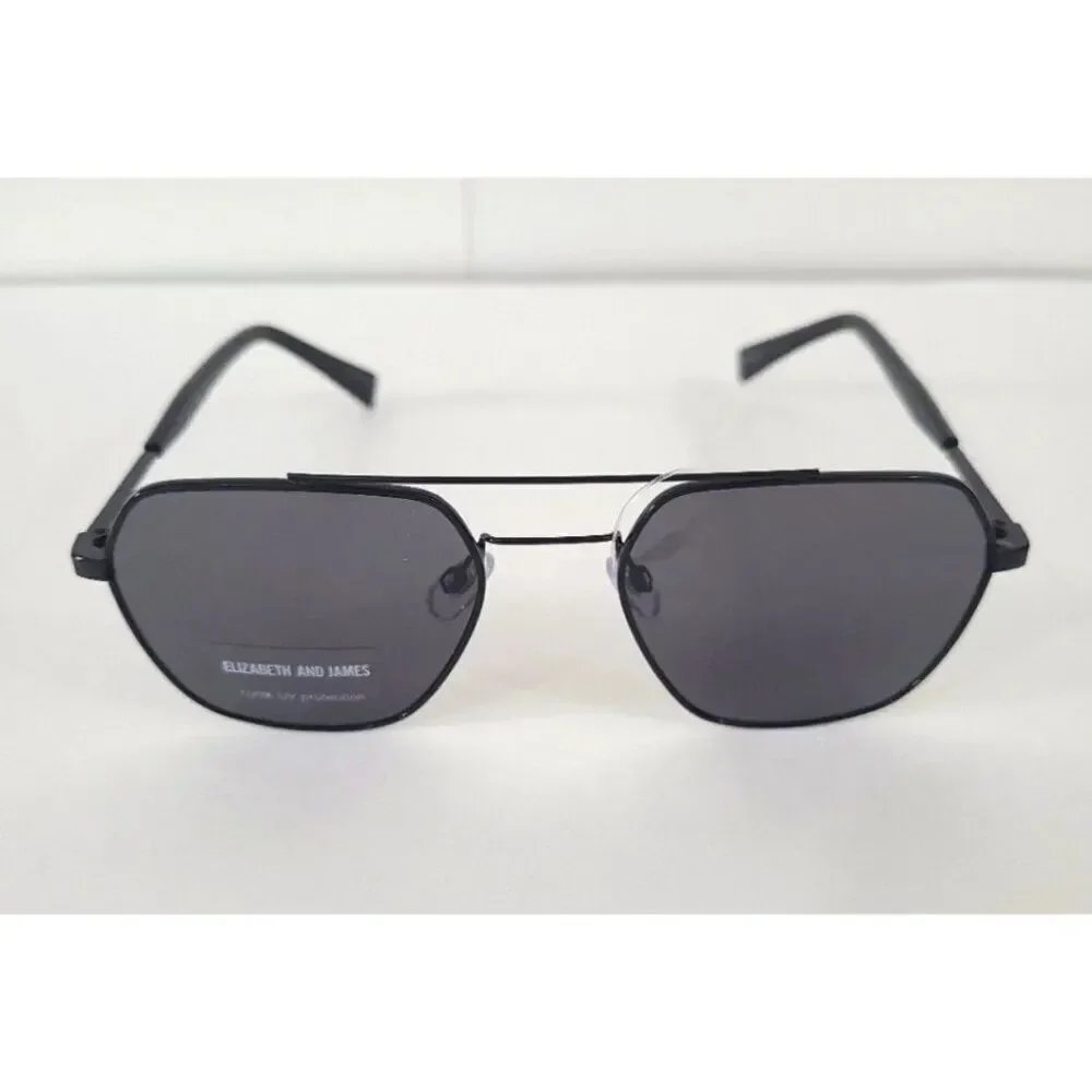 Elizabeth & James Womens Solid Black Hexagon Aviator Sunglasses